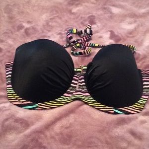 Victoria’s Secret black/multi bikini top.